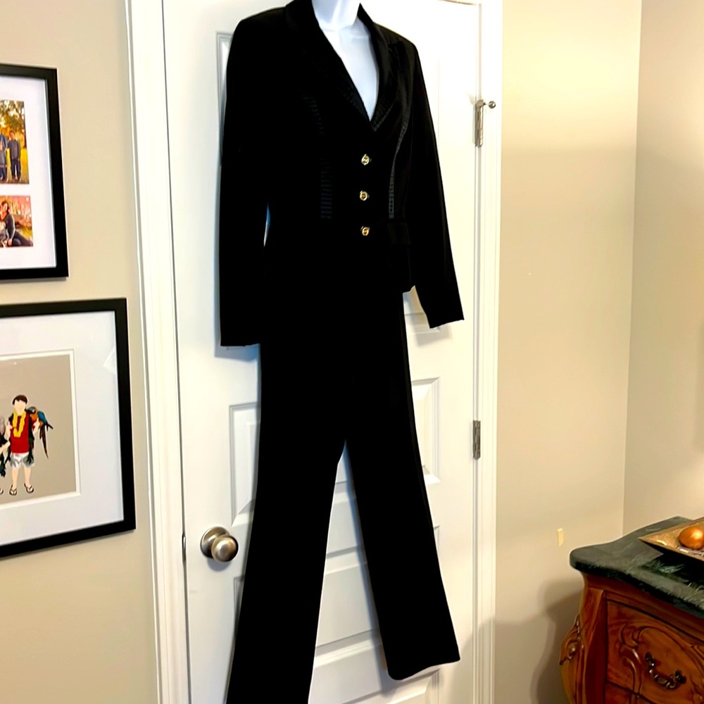 Cache black pantsuit with ribbon detail